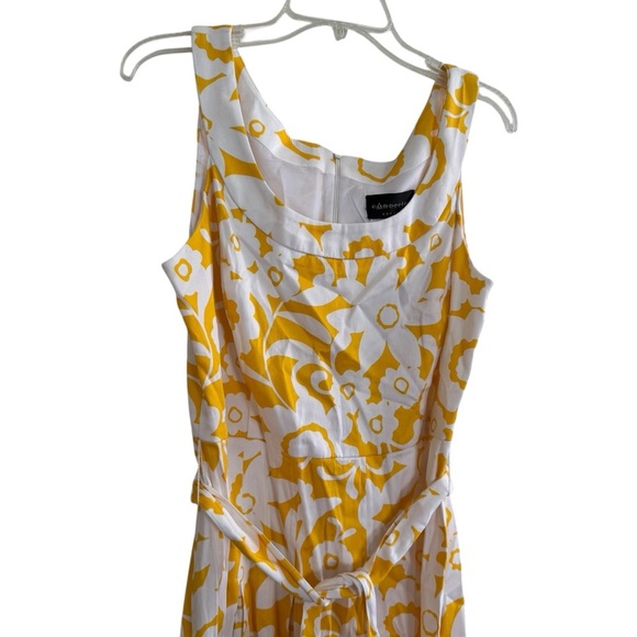 Connected Apparel Floral Yellow White Dress Belted Sleeveless Pleated 12 - Picture 5 of 10